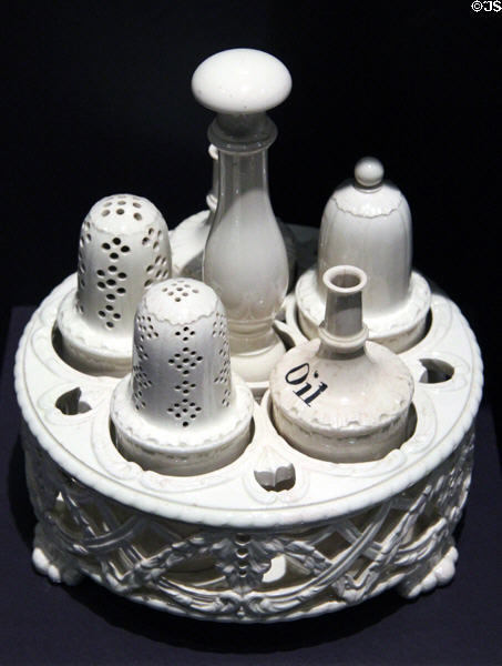 Creamware cruet set (1785-1800) by Josiah Wedgwood of Staffordshire, England at DAR Memorial Continental Hall Museum. Washington, DC.