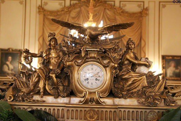 Civil War Memorial mantle clock in English drawing room at Anderson House Museum. Washington, DC.