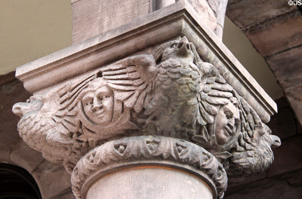 Capital carvings of Christian Heurich Mansion. Washington, DC.