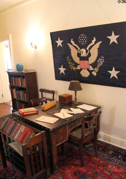 Desk under American eagle in upstairs office area at Woodrow Wilson House. Washington, DC.
