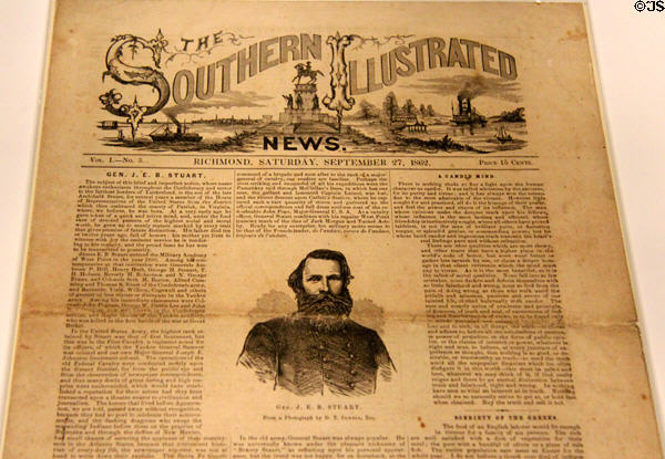 Southern Illustrated News front page (Sept. 27, 1862) featured Confederate general JEB Stuart at Newseum. Washington, DC.