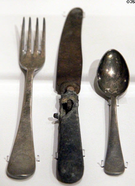 Silverware salvaged from Hindenburg disaster (May 6, 1937) of at National Postal Museum. Washington, DC.