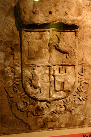 Corroded original of Castille et Leon royal shield which graced ravelin of Castillo de San Marcos from 1752-1958. St Augustine, FL.