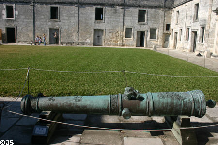Antique cannon in courtyard of Castillo de San Marcos. St Augustine, FL.