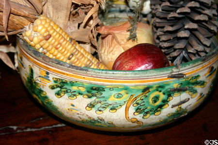 Majolica pottery bowl as might have been used in Spanish Colonial period in The Oldest House. St Augustine, FL.