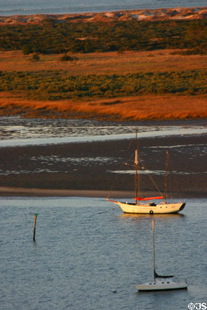 Sailboat at dusk from top of St. Augustine Lighthouse. St Augustine, FL.