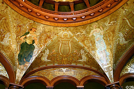 Mythical war & peace goddesses on dome mural by Tojetti & George W. Maynard commemorates Ponce de Leon in Ponce de Leon Hotel. St Augustine, FL.