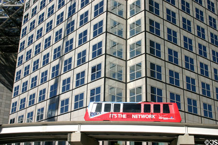 Miami Metromover people mover transport passes Wachovia Financial Center. Miami, FL.