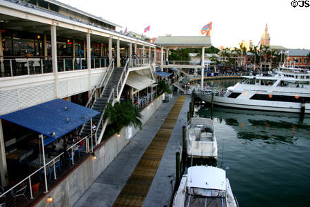 Bayside Market building over waterfront walkway. Miami, FL.