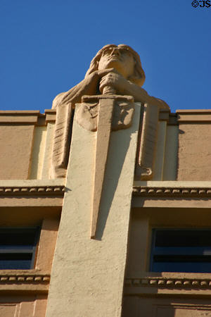 Warrior with sword atop Huntington Building. Miami, FL.