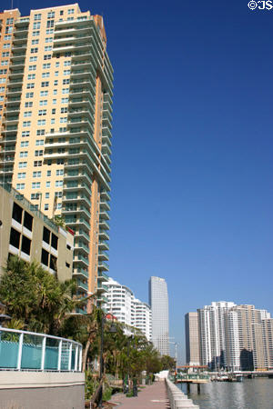 Apartments facing Biscayne Bay from Brickell Bay Drive. Miami, FL.