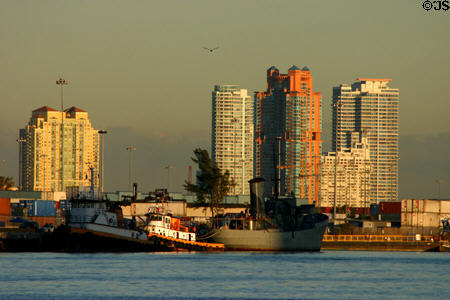 Skyline of southern tip of Miami Beach. Miami Beach, FL.
