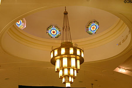 Art Deco lamp hangs from dome in Jewish Museum of Florida. Miami Beach, FL.