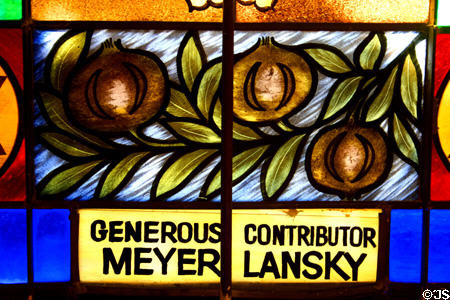 Stained-glass window contributed by gangster Meyer Lansky to Synagogue which is now Jewish Museum of Florida. Miami Beach, FL.