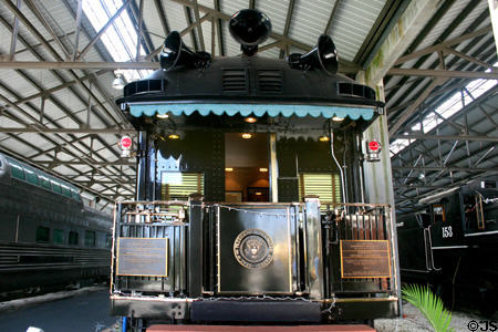 Presidential Rail Car Ferdinand Magellan (1928) was armor plated at start of WW II for Roosevelt at Gold Coast Railroad Museum. Miami, FL.