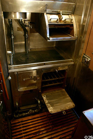 Charcoal stove in kitchen of Ferdinand Magellan Pullman at Gold Coast Railroad Museum. Miami, FL.