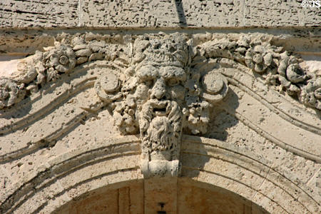 Carved face on facade of Vizcaya Museum. Miami, FL.
