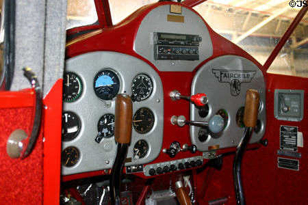 Cockpit controls in Fairchild 24R at Wings Over Miami Air Museum. Miami, FL.