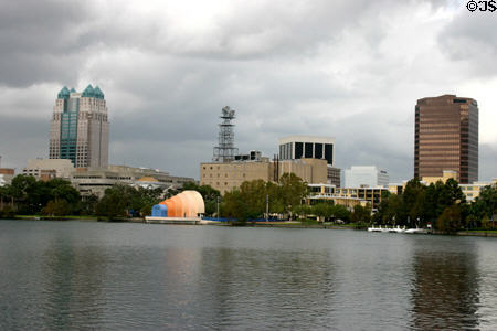 Downtown skyline across Lake Eola. Orlando, FL.