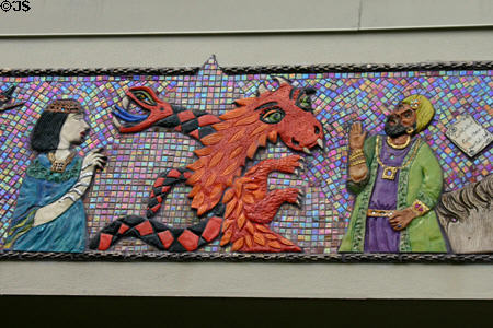 Shakespeare character detail from mural over entrance to Lowndes Shakespeare Center. Orlando, FL.
