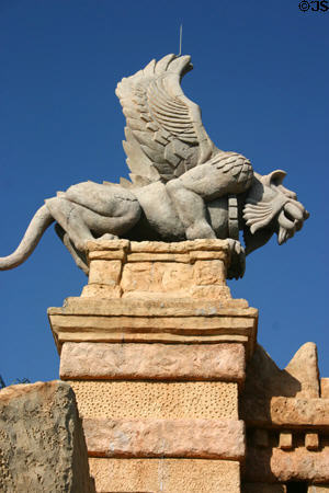 Winged lion guards entrance to Sinbad's Voyage attraction at Universal's Islands of Adventure. Orlando, FL.