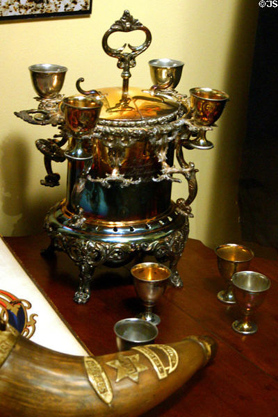 Silver Victorian egg warmer given to Confederate nurse Sarah Miller for service in an Atlanta Hospital during Civil War at Atlanta Historical Museum. Atlanta, GA.