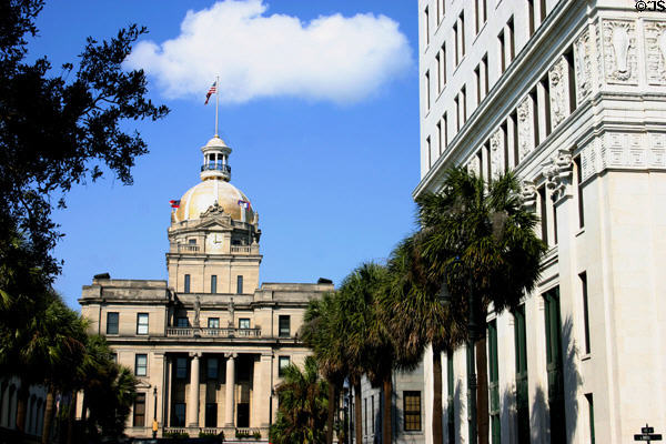 Savannah City Hall on Bay St. seen from Bull St. Savannah, GA.