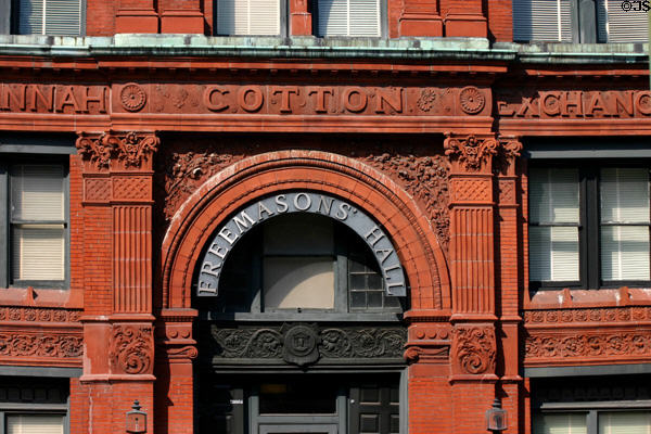 Terracotta details of Savannah Cotton Exchange. Savannah, GA.