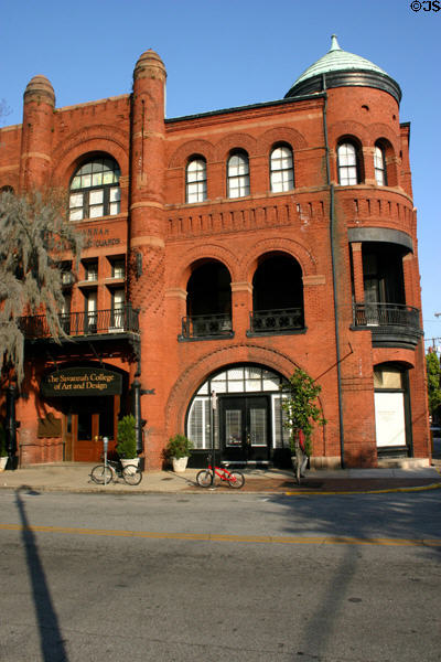 Poetter Hall (1892) (342 Bull St. on Madison Square) (former Savannah Volunteer Guards Armory, now a SCAD campus building). Savannah, GA. Style: Romanesque Revival. Architect: William Gibbons Preston.