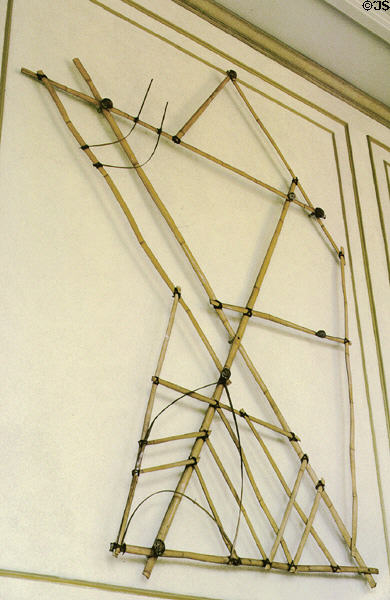 Polynesian navigational stick chart at Orchid at Mauna Lani Hotel. Big Island of Hawaii, HI.