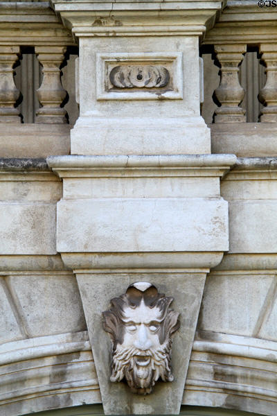 Carved satyr head on 'lolani Palace. Honolulu, HI.