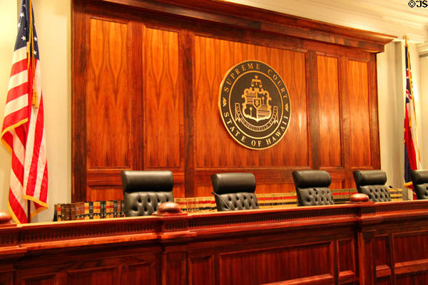 Supreme Court of Hawaii justices' bench in Ali'iolani Hale. Honolulu, HI.