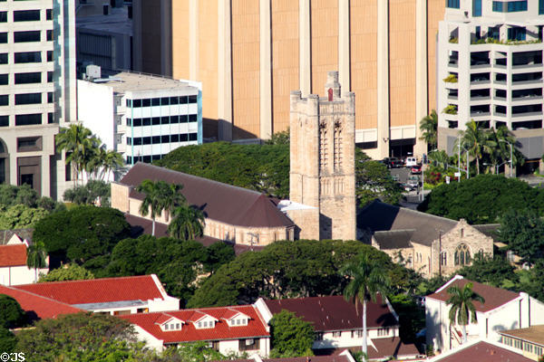 St Andrews Cathedral seen from Punchbowl Crater. Honolulu, HI.