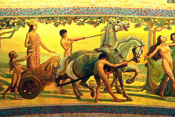 Detail of chariot on proscenium arch design of Greek-style procession in Hawaii Theatre. Honolulu, HI.