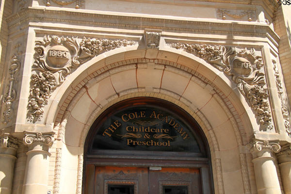 Entrance archway carving detail of Yokohama Specie Bank (1909). Honolulu, HI.