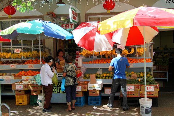 Fruit stand in Honolulu Chinatown. Honolulu, HI.