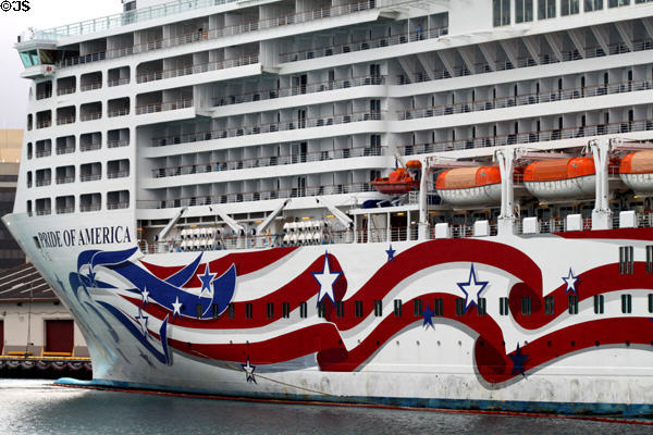 Stern of Facade of Pride of America. Honolulu, HI.