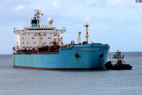 Maersk Claire oil tanker from Marseille enters Honolulu harbor. Honolulu, HI.