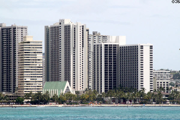 St Augustine Catholic Church tucked into the highrises of Waikiki. Waikiki, HI.