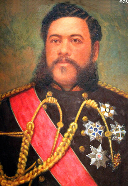 King Kalākaua (1836-1891) (who built 'Iolani Palace) portrait by William Cogswell at Bishop Museum. Honolulu, HI.