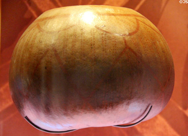 Hawaiian decorated gourd container at Bishop Museum. Honolulu, HI.
