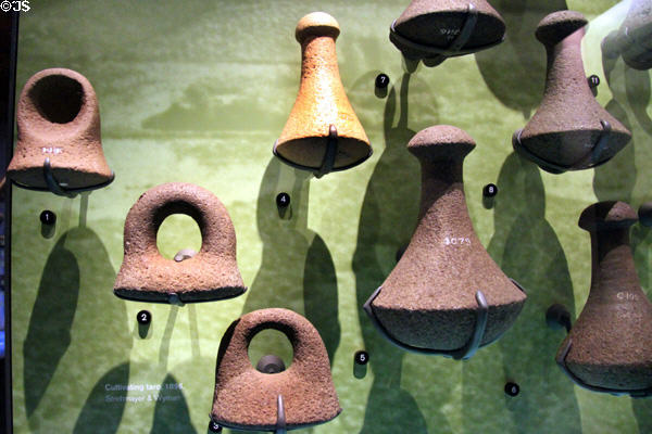 Stone Hawaiian poi pounders at Bishop Museum. Honolulu, HI.