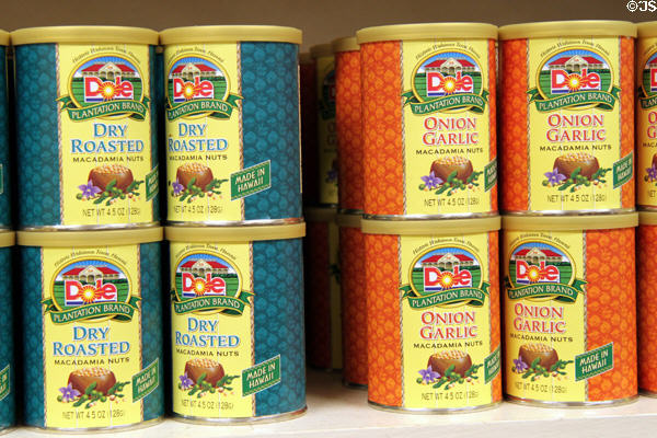 Macadamia nut cans at Dole Plantation. HI.