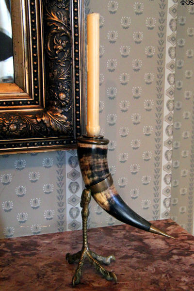 Powder horn candlestick at Dodge House. Council Bluffs, IA.