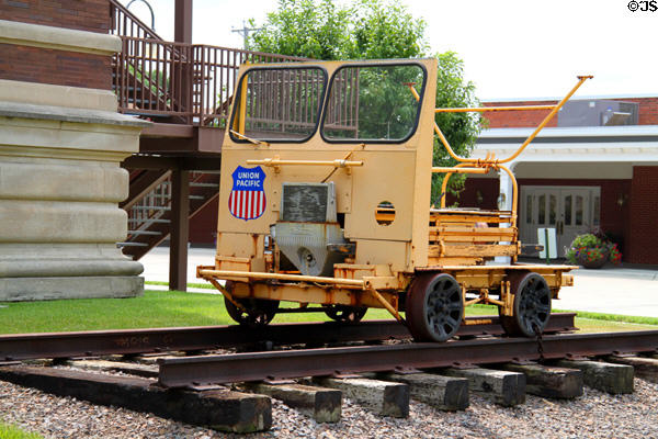 Track car outside Union Pacific Railroad Museum. Council Bluffs, IA.