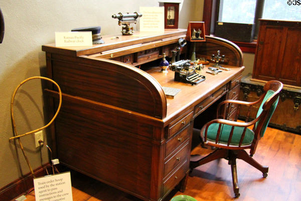 Railway roll top desk & equipment at Union Pacific Railroad Museum. Council Bluffs, IA.