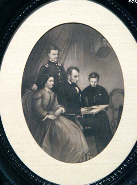 Graphic of Abraham Lincoln with his family at Union Pacific Railroad Museum. Council Bluffs, IA.