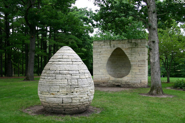 Stone sculpture beside Des Moines Art Center. Des Moines, IA.