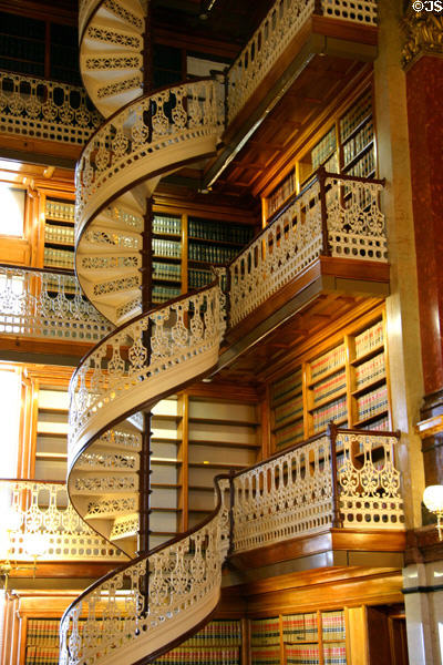 Circular iron staircase of Library in Iowa State Capitol. Des Moines, IA.