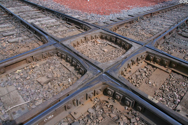 Track crossing of major lines of Chicago, Rock Island & Pacific Railroad. Grinnell, IA.